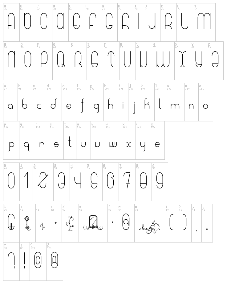 A Sweet Melody My Lady font map